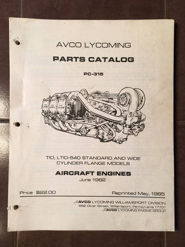 Lycoming TIO-540 & LTIO-540 Standard & Wide Cylinder Flange Parts Manual.
