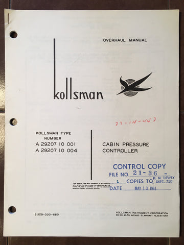Kollsman A29207-10-001/004 Cabin Pressure Controller Overhaul Instructions.