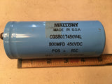 Mallory Electrolytic Capacitor CGS801T450V4L, 800MFD 450VDC.