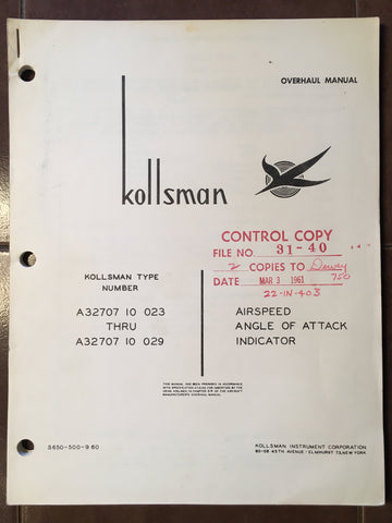 Kollsman A32707-10-023 thru A32707-10-029 Angle of Attack Indicator Overhaul Instructions.
