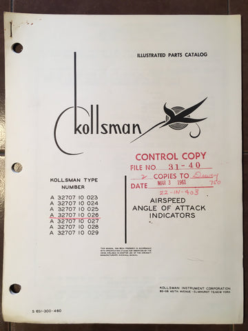 Kollsman Airspeed Angle of Attack A-32707-10- X Parts Instructions.