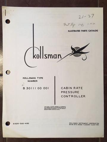 Kollsman Cabin Rate Pressure Controller B-30111-00-001 Parts Instructions.
