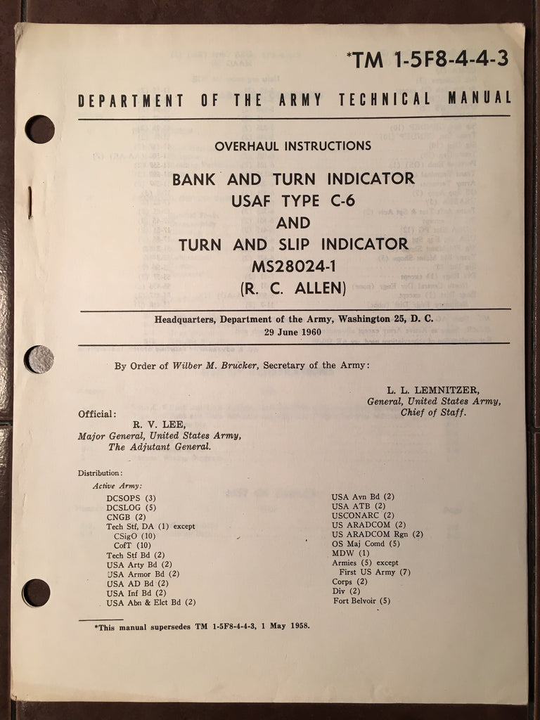 RCA Turn & Bank C-6, MS28024-1 Overhaul Manual.