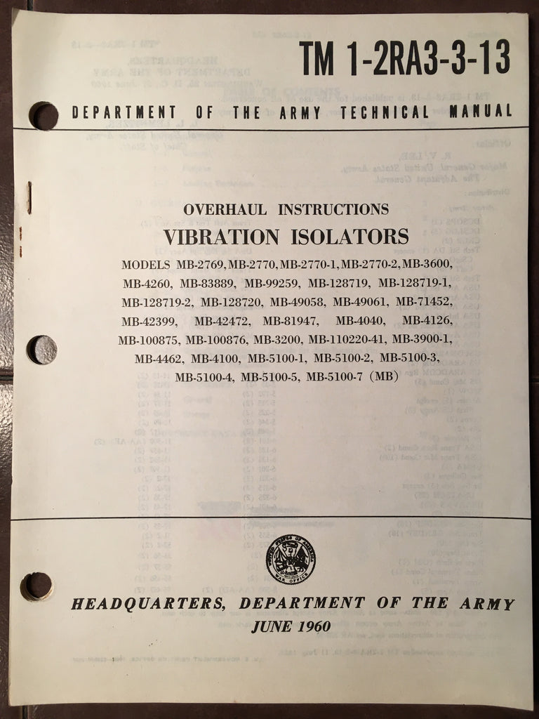 MB Manufacturing Co., MB-2770 Series MB Vibration Isolators Overhaul Manual.