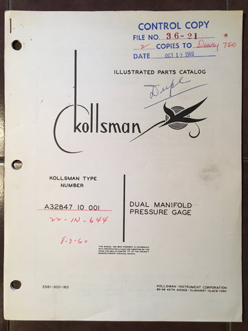 Kollsman Dual Manifold Pressure Gage A32847-10-004 Parts Instructions.