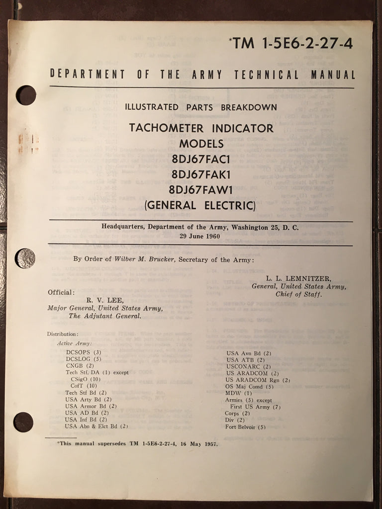 GE Tachometer 8DJ67 Series Parts Manual.