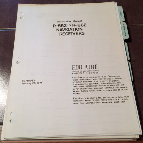 Edo-Aire R-552 & R-662 Nav Receiver Install, Service & Parts Manual.