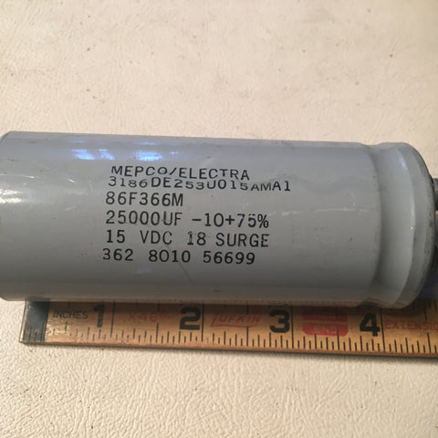 Mepco-Electra 25,000 UF, 15VDC Can Condenser Capacitor.