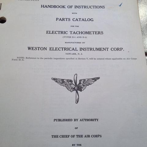 1939 1941 Weston Tachometer E-1 & E-4 Instruction & Parts Manual.
