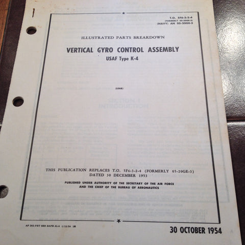 1954 Lear K-4 Vertical Gyro Control Assembly Parts Manual.