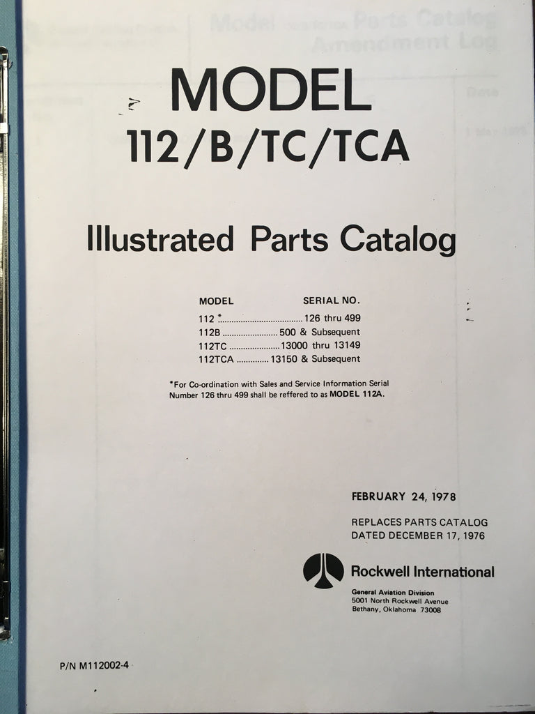 Rockwell Commander 112, 112B, 112TC and 112TCA Parts Manual. G's