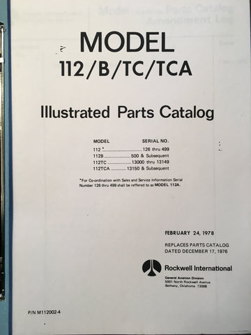 Rockwell Commander 112, 112B, 112TC and 112TCA Parts Manual.
