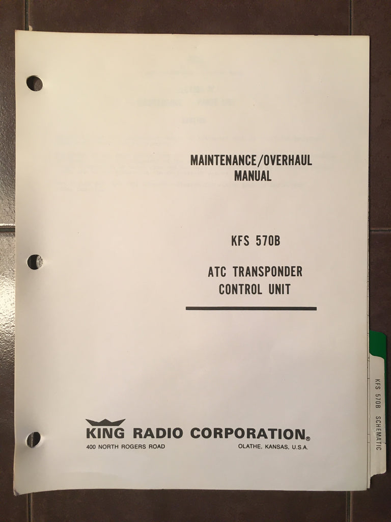 King KFS 570B Transponder Controller Service & Parts manual.