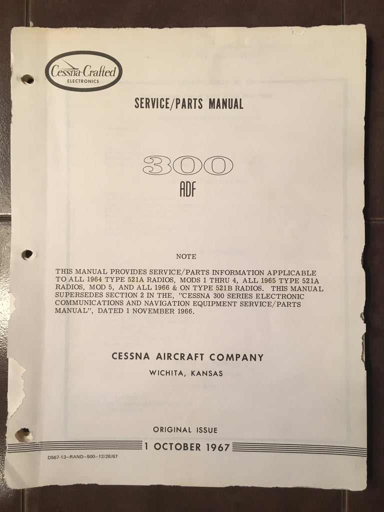 1964 & up, Cessna ARC R-521A & 521B ADF Install, Service & Parts Manual.