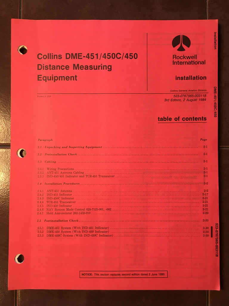 Collins DME-451, 450C & 450 Install Manual.