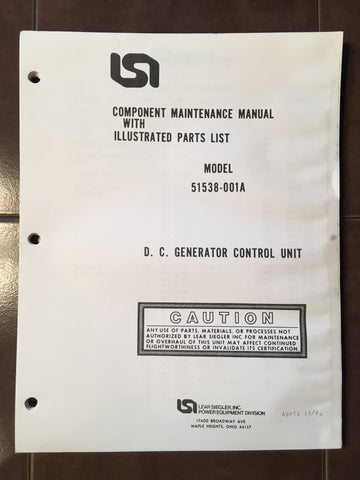 Lear DC Generator Control Unit 51538-001A Service & Parts Manual.