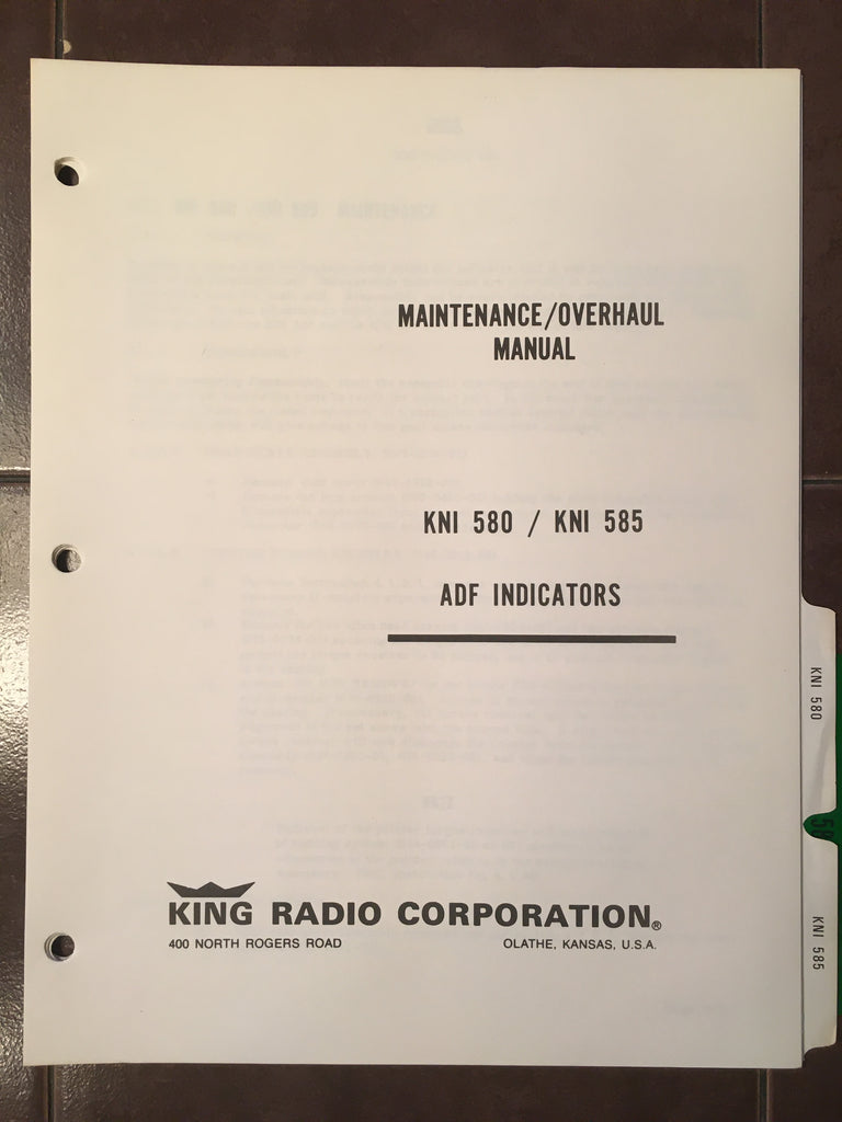 King KNI 580 and KNI 585 ADF Indicator Service & Parts manual.