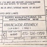 Korry Manufacturing 476-726-1359 Annunciator Install Data Sheets. Circa 1976.