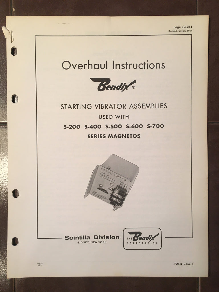 Bendix Scintilla Starting Vibrator Overhaul Manual.