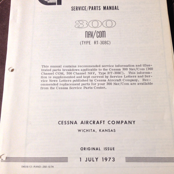Cessna ARC RT-308C Nav Com Install, Service & Parts Manual. – G's Plane ...