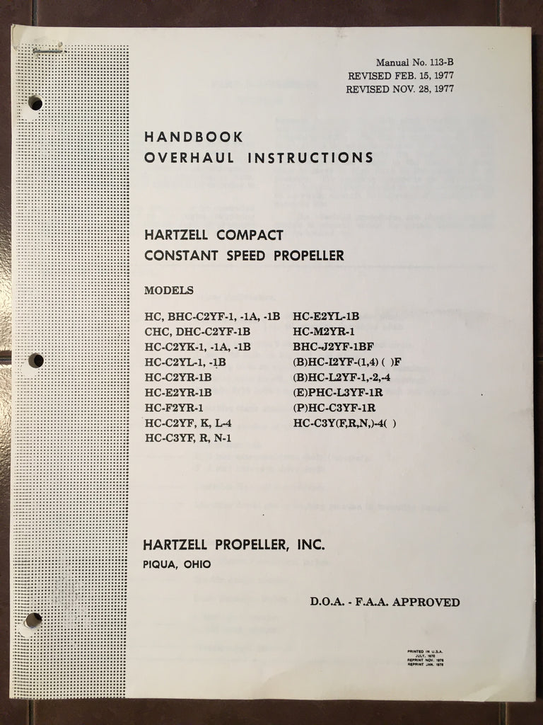 Hartzell "Compact" Constant Speed Propeller Overhaul Manual.