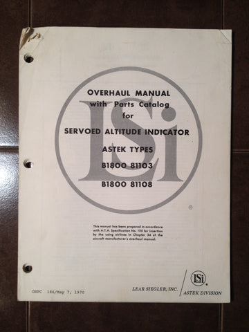 Astek Servoed Altitude Indicator B1800 81103 81108 Overhaul & Parts Manual.