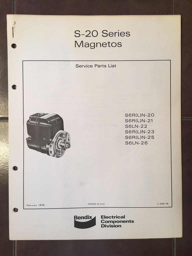 Bendix S20 Parts Manual for S6RN & S6LN G's Plane Stuff
