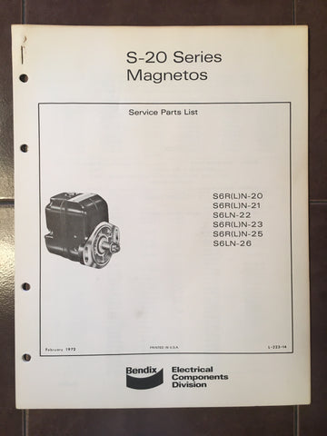 Bendix S-20 Magnetos Parts Manual for S6RN & S6LN