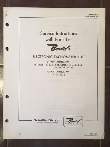 Bendix Electric Tachometers Maintenance & Parts Lists Manual.