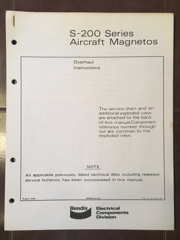 Bendix S-200 Magnetos Overhaul Instructions Manual.