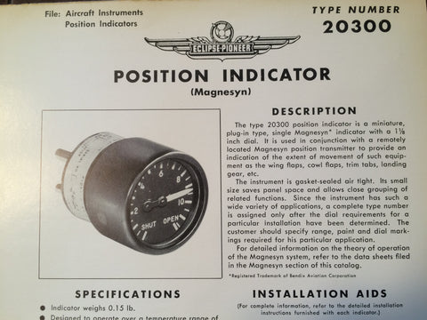 Bendix Eclipse-Pioneer Position Indicator Magnesyn Type 20300 Description & Interconnect Pin-outs Data Sheet.  Circa 1956.