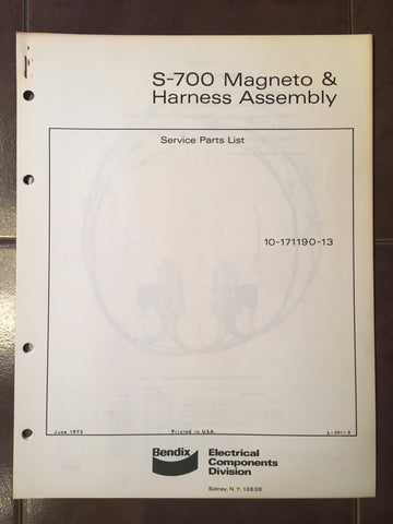 Bendix S-700 Magneto & Harness Parts Lists Booklet for 10-171190-13.