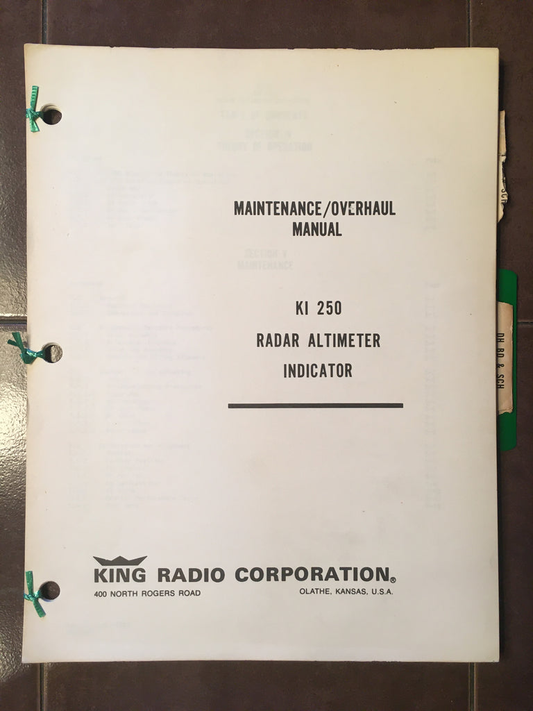 King KI-250 Radar Altimeter Indicator Maintenance, Overhaul & Parts Manual.