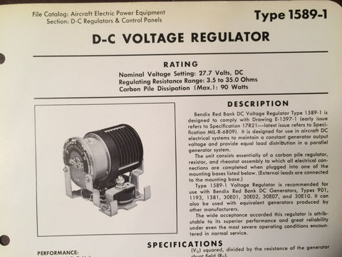 Bendix Red Bank DC Voltage Regulator Type 1589-1 Description & Internal Schematic Data Sheet.  Circa 1956.