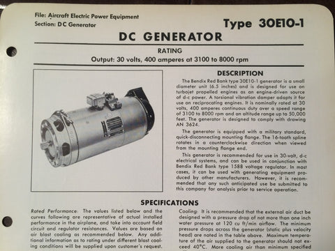 Bendix DC Generator Type 30E10-1 Description, Internal & External Schematic Data Sheets.