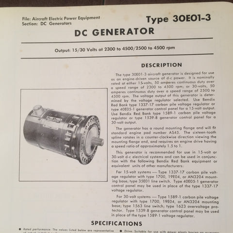 Bendix DC Generators Type 30E01-3 Description & Interconnect Pinout Data Sheets.
