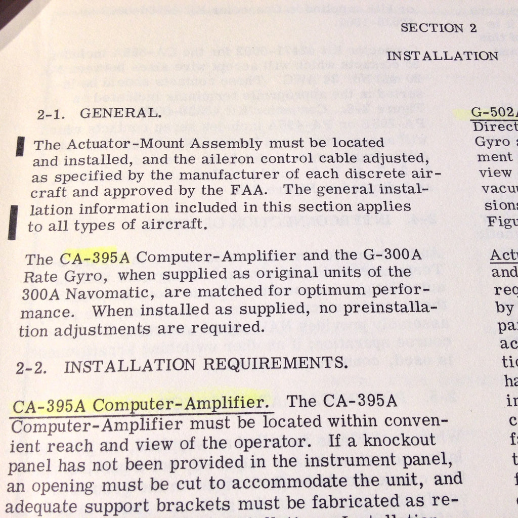 Cessna ARC AF-395A Navomatic Install Manual for CA-395A PA-295B PA-495A G-300 G-502A & G-502B.