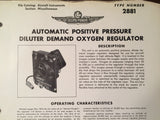Bendix Eclipse Pioneer Positive Pressure Diluter Regulator Type 2881 Description & Interconnect Pinout Data Sheet.  Circa 1956.