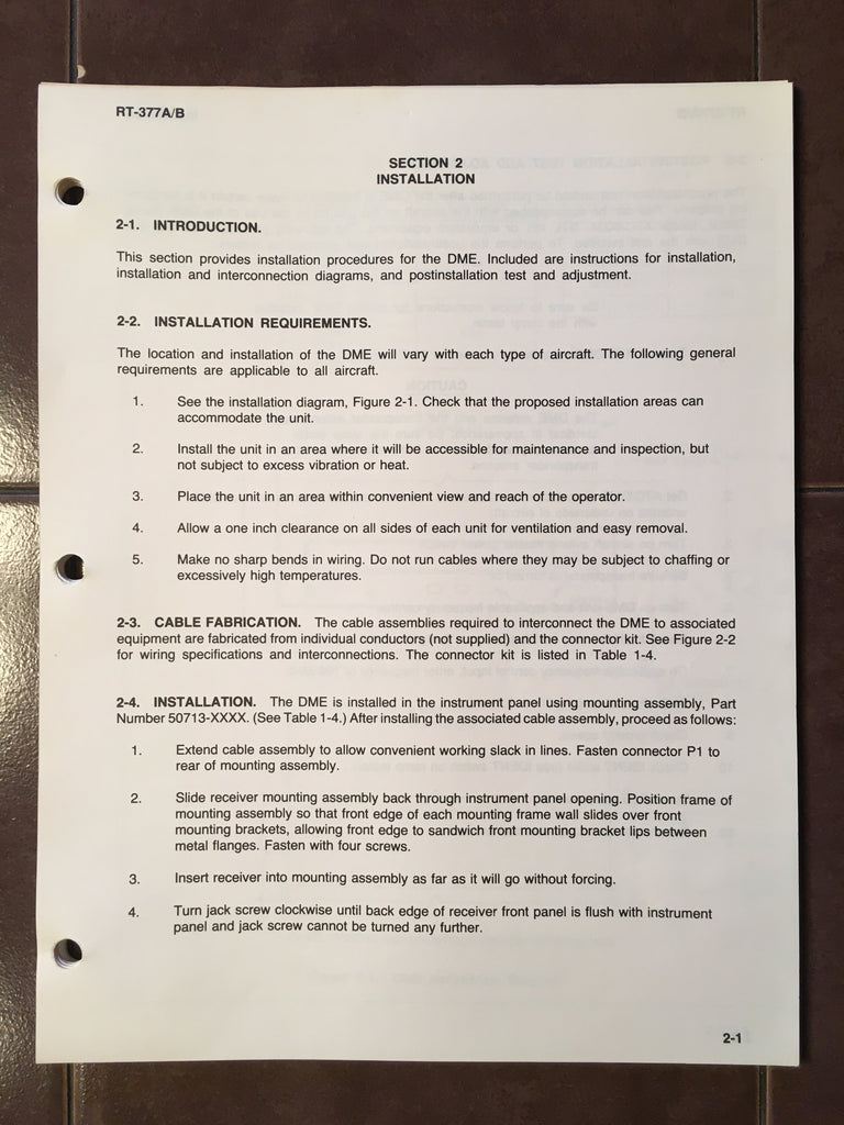 Cessna ARC Sperry SDM-77A, SDM-77B, RT-377A and RT-377B DME Install Manual.