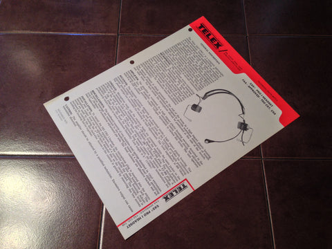 Telex 5X5 Pro 1 Headset Technical Data Sheet.  Circa 1975.