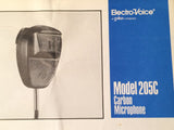 ElectroVoice Model 205C Carbon Microphone Tech Data Sheets..