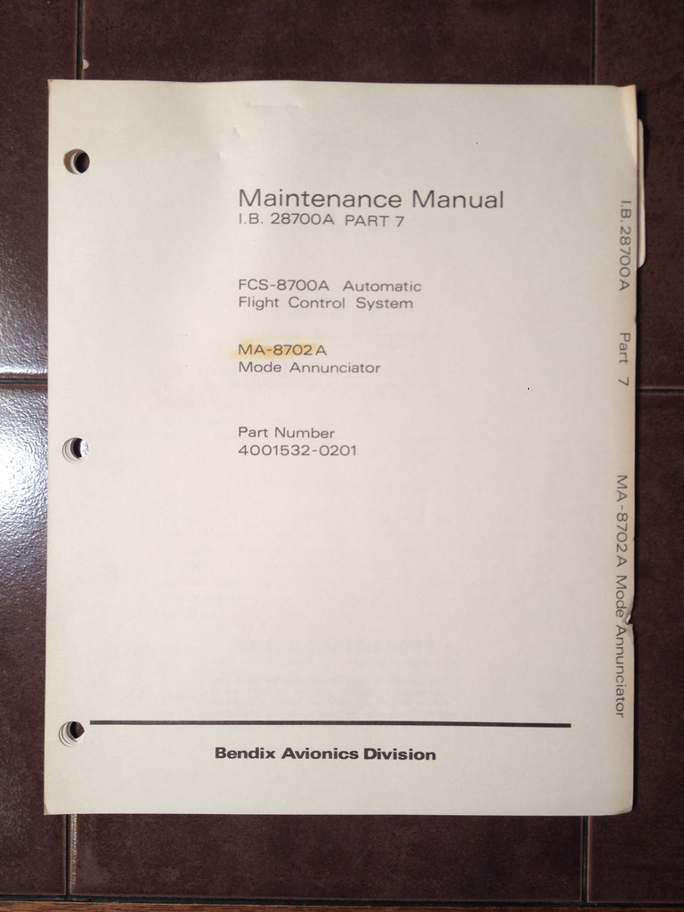 Bendix MA-8702A Mode Annunciator Maintenance Manual.