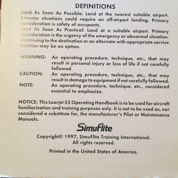 SimuFlite Learjet 55 Operating Handbook. – G's Plane Stuff