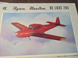 Original 1950 Ryan Navion" DE-LUXE 205", 4 page Sales Brochure, 8x10.5".