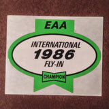 Original EAA Oshkosh 1986 Decal.  Never used 2.75" Plastic Champion Spark Plug issue.