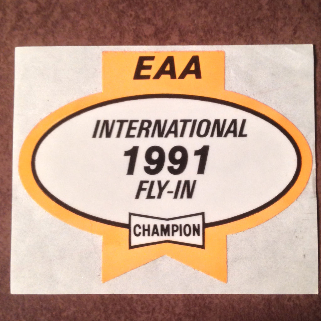 Original EAA Oshkosh 1991 Decal.  Never used 2.75" Plastic Champion Spark Plug issue.