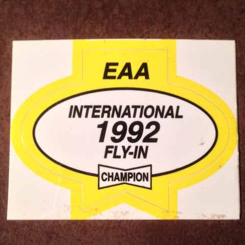 Original EAA Oshkosh 1992 Decal.  Never used 2.75" Plastic Champion Spark Plug issue.
