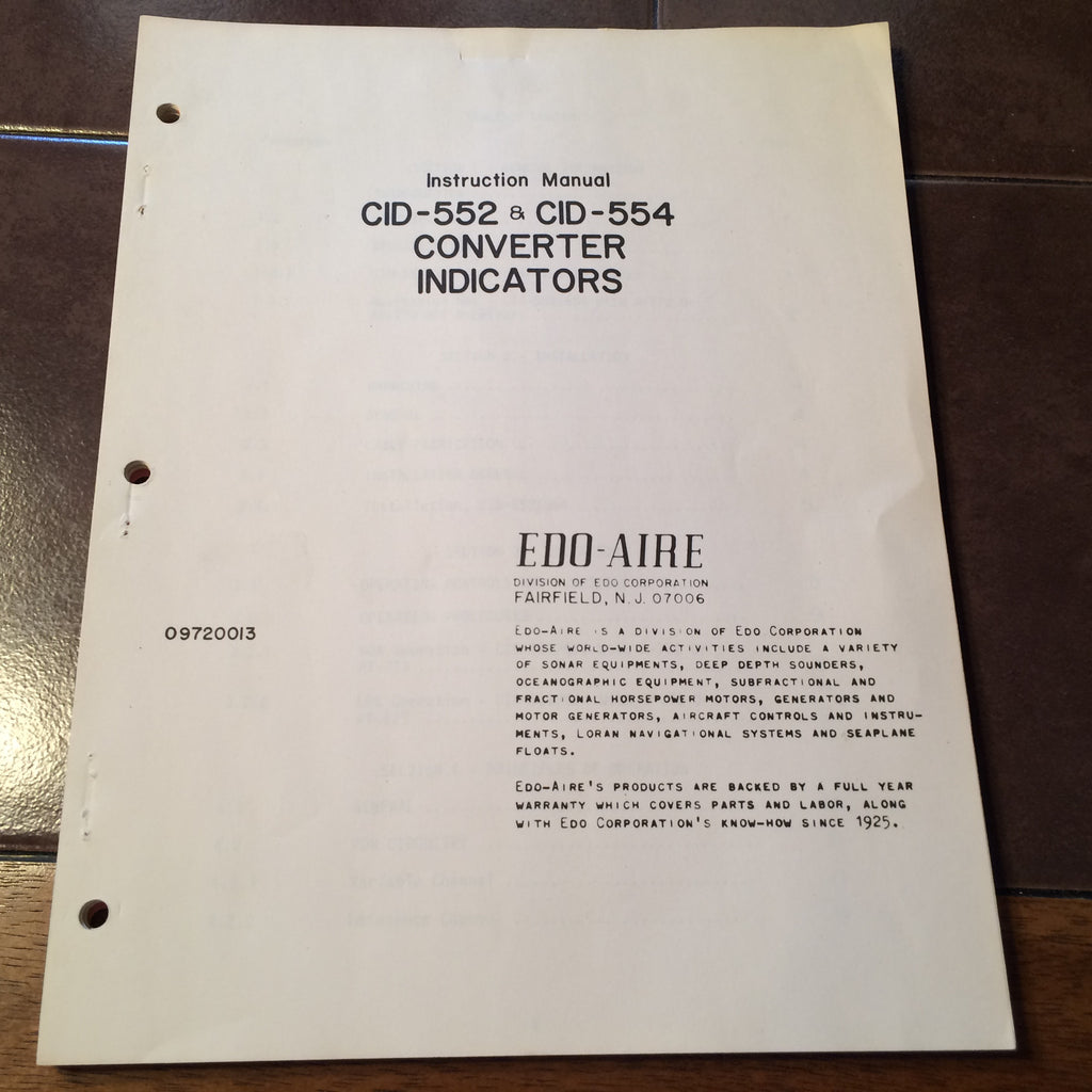 Edo-Aire CID-552 & CID-554 Install, Service & Parts Manual.