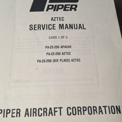 Piper Apache PA-23-235 & Aztec PA-23-250 Service Manuals, A 2 Vol. Set.