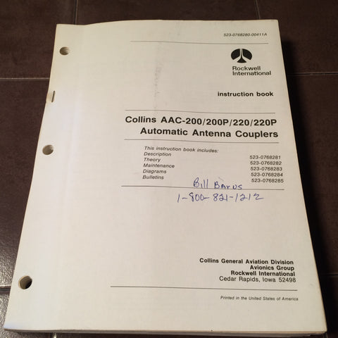 Collins AAC 200, AAC-200P, AAC 220 & AAC 220P Antenna Coupler Service Manual.